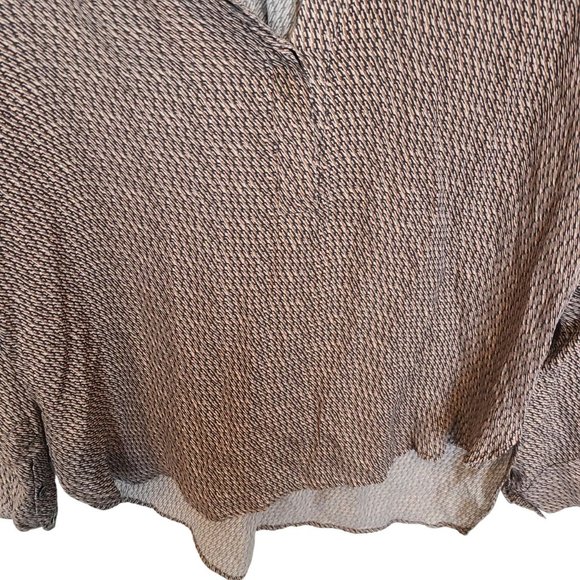 Vince Womens 10 Brown Diagonal Print Long Sleeves V-Neck Placket Silk Blouse - Picture 3 of 10